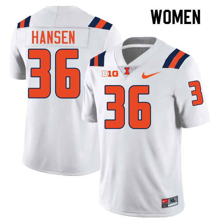 Women #36 Lane Hansen Illinois Fighting Illini College Football Jerseys Stitched-White